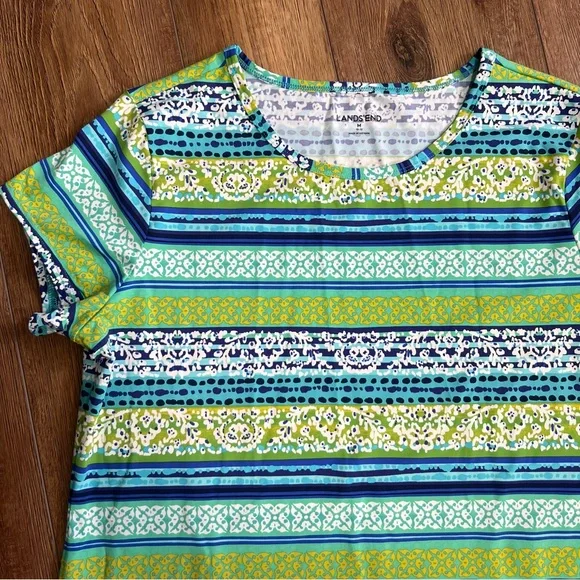 Lands End Colorful Nylon Blend T Shirt Dress Size Medium Swim Vacation Beach - Picture 6 of 11
